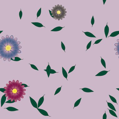 Basit çiçek ve yeşil yapraklı tasarım kompozisyonu, vektör illüstrasyonu