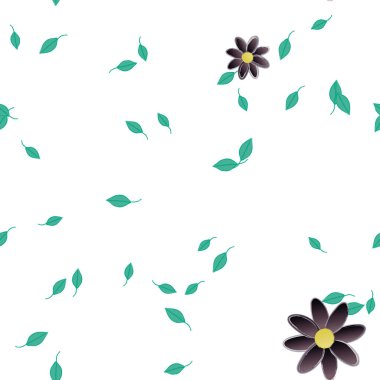 Basit renkli çiçekler ve yeşil yapraklı vektör şablonu