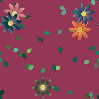 Serbest kompozisyonda yeşil yapraklı çiçekler, vektör illüstrasyonu