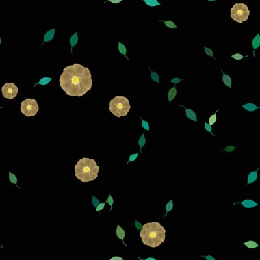 arkaplanda renkli çiçekler ve yeşil yapraklar, vektör illüstrasyonu