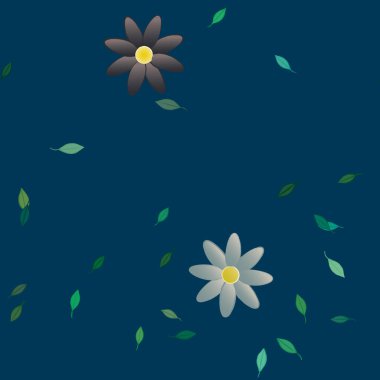 Basit renkli çiçekler ve yeşil yapraklı vektör şablonu