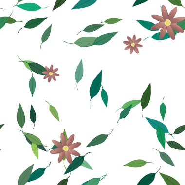 Basit çiçek ve yeşil yapraklı tasarım kompozisyonu, vektör illüstrasyonu