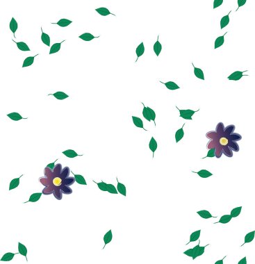 arkaplanda renkli çiçekler ve yeşil yapraklar, vektör illüstrasyonu