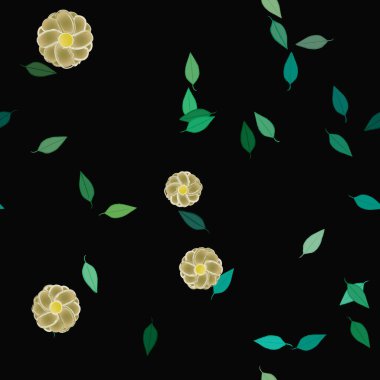 arkaplanda renkli çiçekler ve yeşil yapraklar, vektör illüstrasyonu