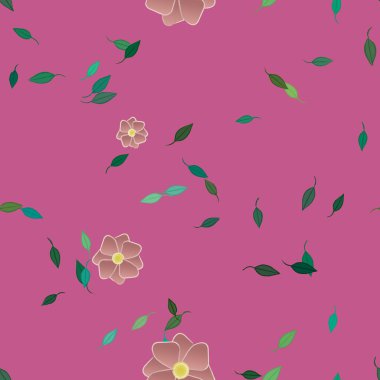 arkaplanda renkli çiçekler ve yeşil yapraklar, vektör illüstrasyonu