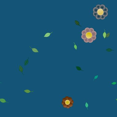 Serbest kompozisyonda yeşil yapraklı çiçekler, vektör illüstrasyonu