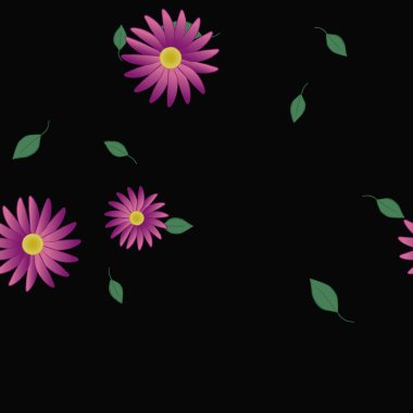 Basit çiçek ve yeşil yapraklı tasarım kompozisyonu, vektör illüstrasyonu