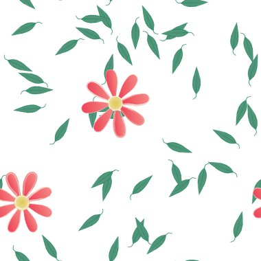 Basit çiçek ve yeşil yapraklı tasarım kompozisyonu, vektör illüstrasyonu