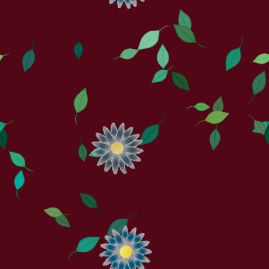 Basit çiçek ve yeşil yapraklı tasarım kompozisyonu, vektör illüstrasyonu