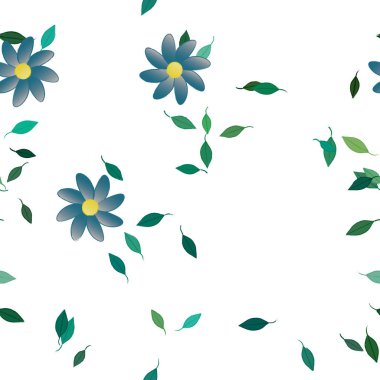 arkaplanda renkli çiçekler ve yeşil yapraklar, vektör illüstrasyonu