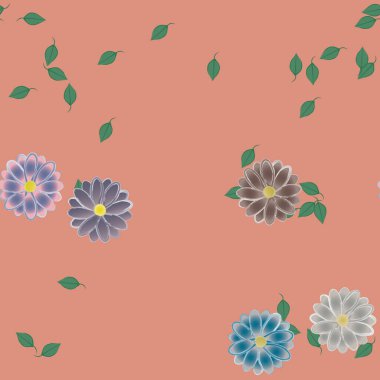 Serbest kompozisyonda yeşil yapraklı çiçekler, vektör illüstrasyonu