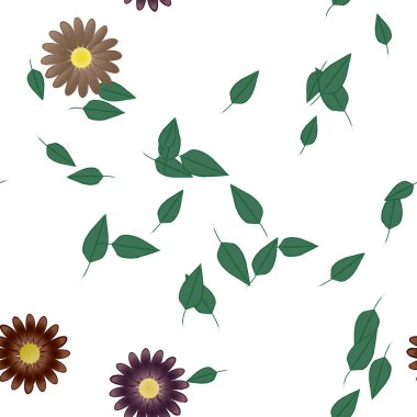 Basit renkli çiçekler ve yeşil yapraklı vektör şablonu