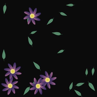 arkaplanda renkli çiçekler ve yeşil yapraklar, vektör illüstrasyonu