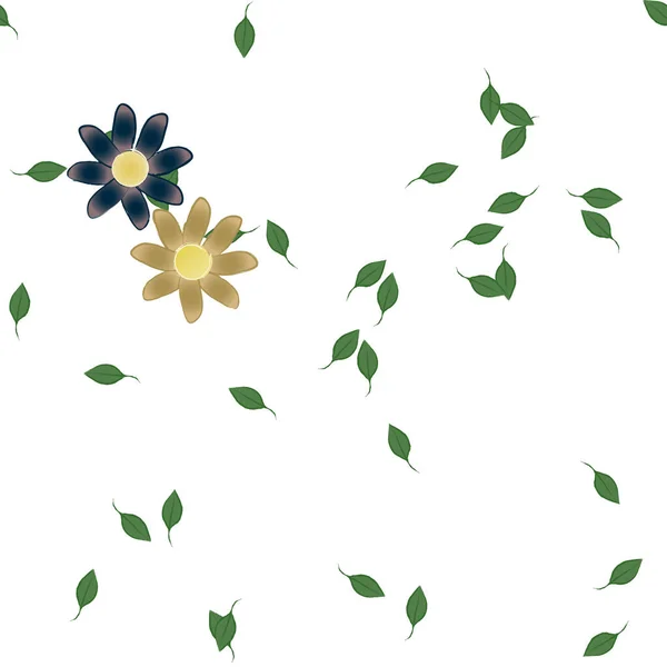 Composição Design Com Flores Simples Folhas Verdes Ilustração Vetorial — Vetor de Stock