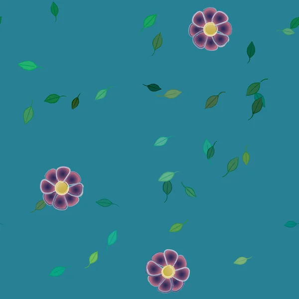 Composición Diseño Con Flores Simples Hojas Verdes Ilustración Vectorial — Vector de stock