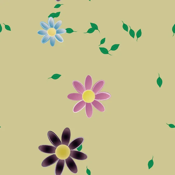 Flores Colores Hojas Verdes Fondo Ilustración Vectorial — Vector de stock