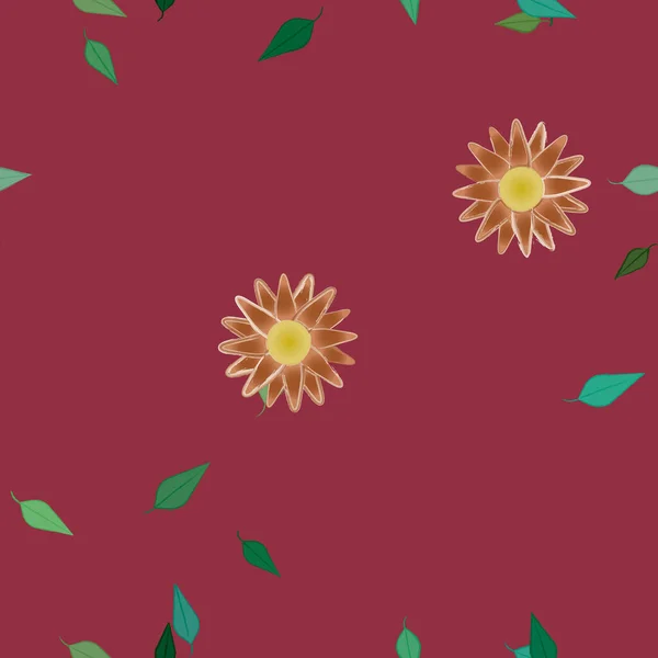 Flores Con Hojas Verdes Composición Libre Ilustración Vectorial — Archivo Imágenes Vectoriales