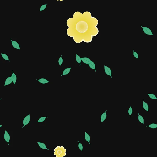 Fleurs Simples Avec Des Feuilles Vertes Composition Libre Illustration Vectorielle — Image vectorielle