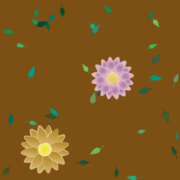 Fleurs Simples Avec Des Feuilles Vertes Composition Libre Illustration Vectorielle — Image vectorielle