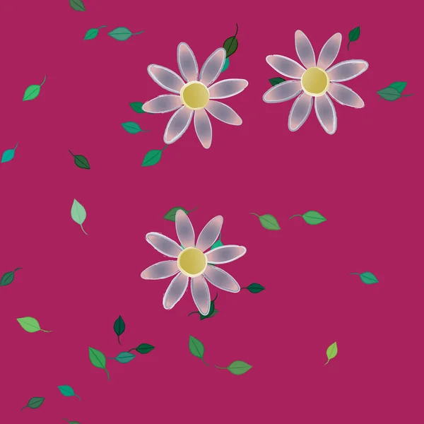 Hermosa Composición Con Flores Colores Simples Hojas Verdes Fondo Ilustración — Vector de stock