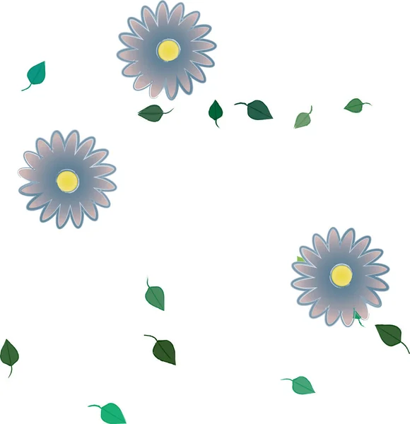 Plantilla Vector Con Flores Coloridas Simples Hojas Verdes — Vector de stock