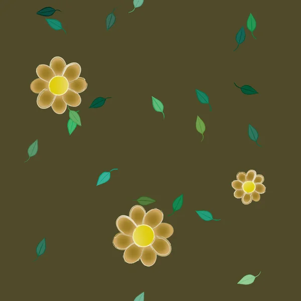 Modèle Vectoriel Avec Des Fleurs Colorées Simples Des Feuilles Vertes — Image vectorielle