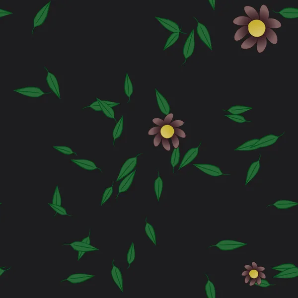 Plantilla Vector Con Flores Coloridas Simples Hojas Verdes — Archivo Imágenes Vectoriales