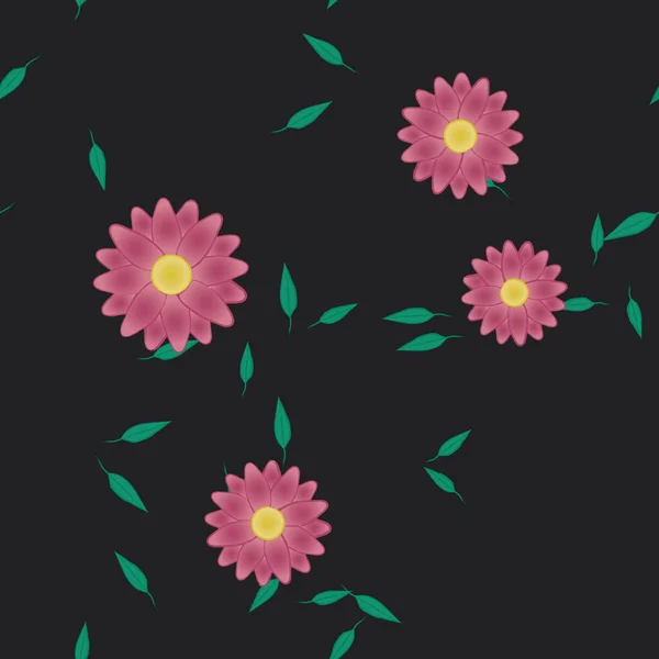 Vectorsjabloon Met Eenvoudige Kleurrijke Bloemen Groene Bladeren — Stockvector