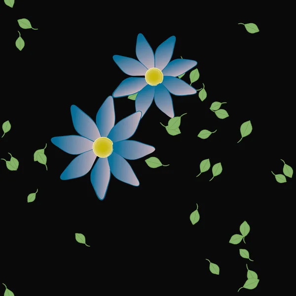 Mooie Compositie Met Eenvoudige Gekleurde Bloemen Groene Bladeren Achtergrond Vector — Stockvector