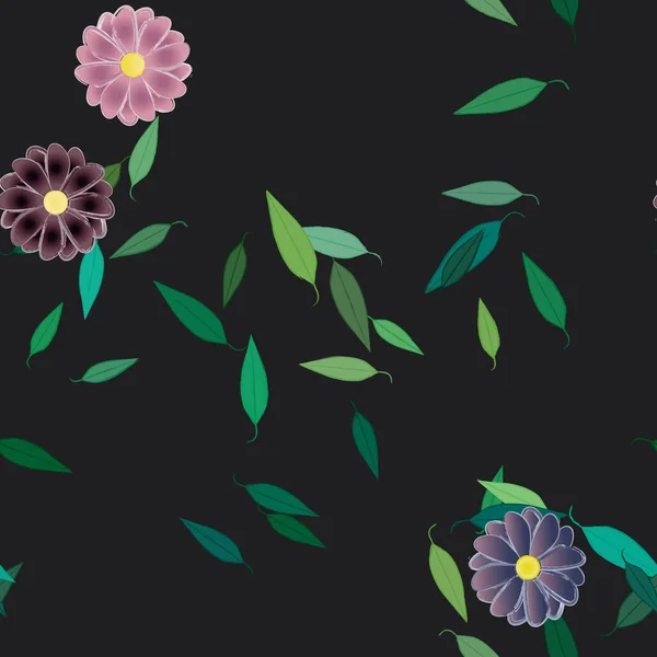 Flores Con Hojas Verdes Composición Libre Ilustración Vectorial — Vector de stock