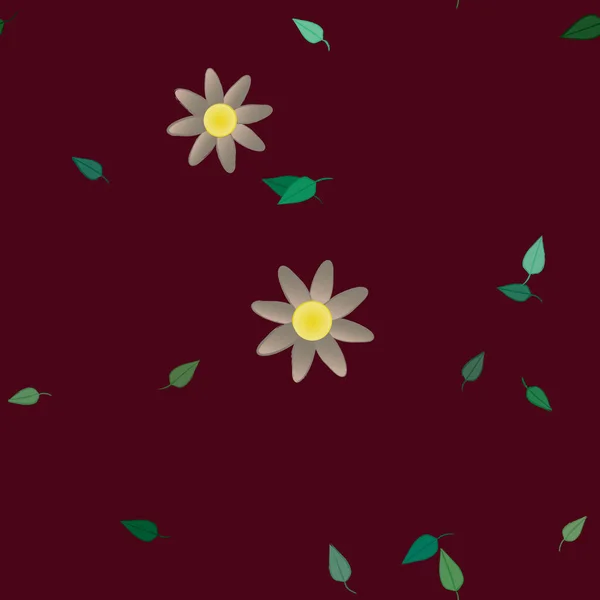 Hermosa Composición Con Flores Colores Simples Hojas Verdes Fondo Ilustración — Vector de stock