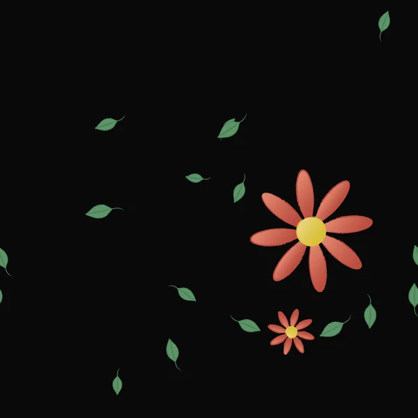 Fleurs Colorées Feuilles Vertes Arrière Plan Illustration Vectorielle — Image vectorielle