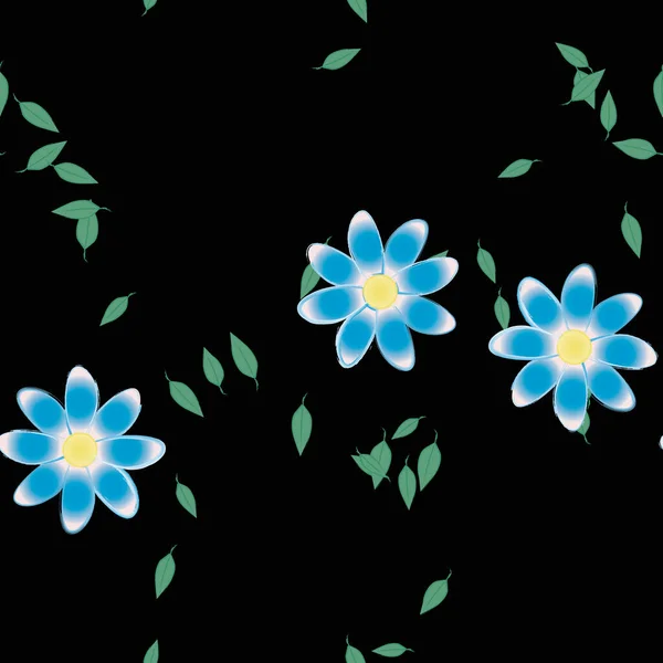 Plantilla Vector Con Flores Coloridas Simples Hojas Verdes — Archivo Imágenes Vectoriales