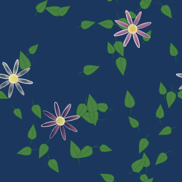 Fleurs Simples Avec Des Feuilles Vertes Composition Libre Illustration Vectorielle — Image vectorielle