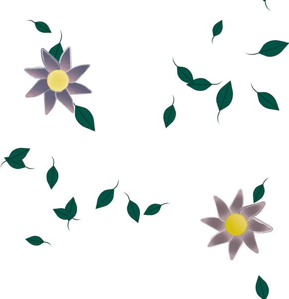Hermosa Composición Con Flores Colores Simples Hojas Verdes Fondo Blanco — Vector de stock