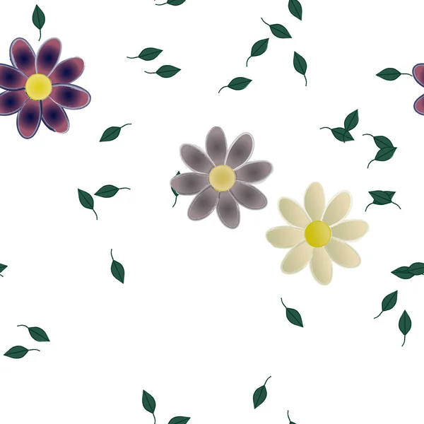 Composition Design Avec Fleurs Simples Feuilles Vertes Illustration Vectorielle — Image vectorielle