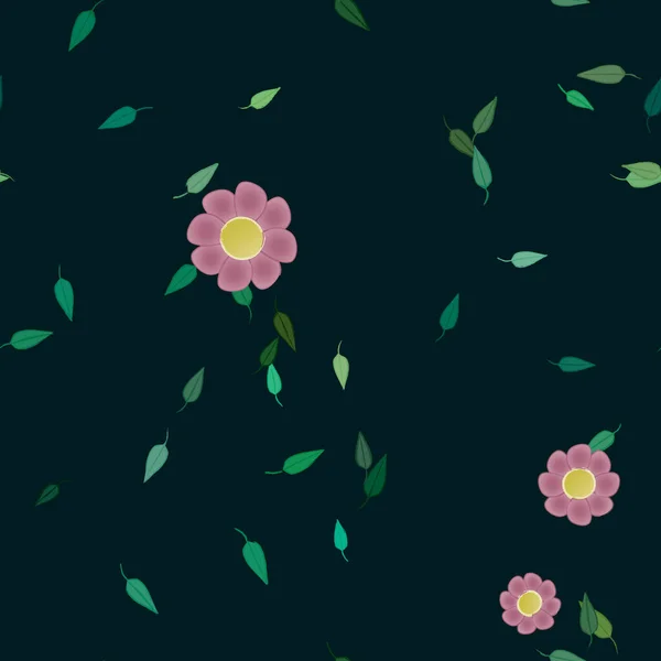 Hermosa Composición Con Flores Colores Simples Hojas Verdes Fondo Ilustración — Vector de stock