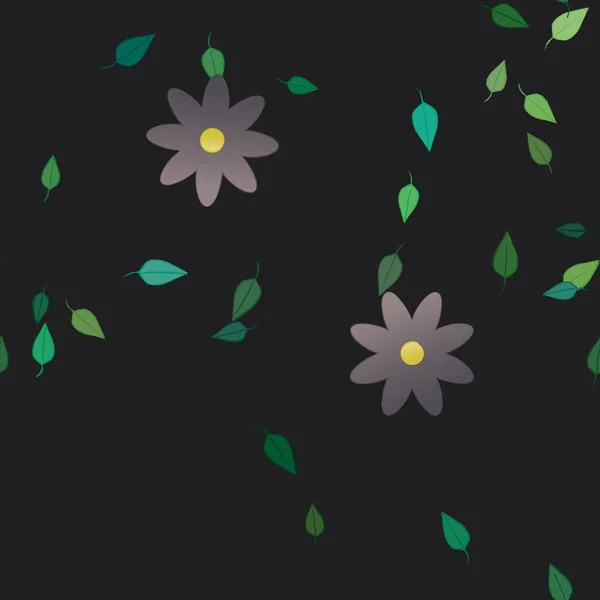 Plantilla Vector Con Flores Coloridas Simples Hojas Verdes — Archivo Imágenes Vectoriales