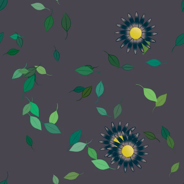 Flores Con Hojas Verdes Composición Libre Ilustración Vectorial — Vector de stock