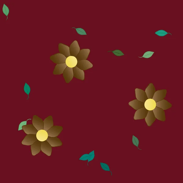 Composition Design Avec Fleurs Simples Feuilles Vertes Illustration Vectorielle — Image vectorielle