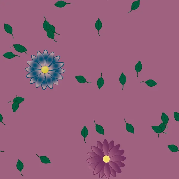 Composition Libre Avec Des Fleurs Colorées Simples Feuilles Vertes Pour — Image vectorielle