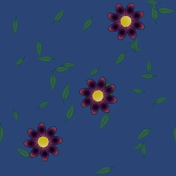 Composição Design Com Flores Simples Folhas Verdes Ilustração Vetorial — Vetor de Stock