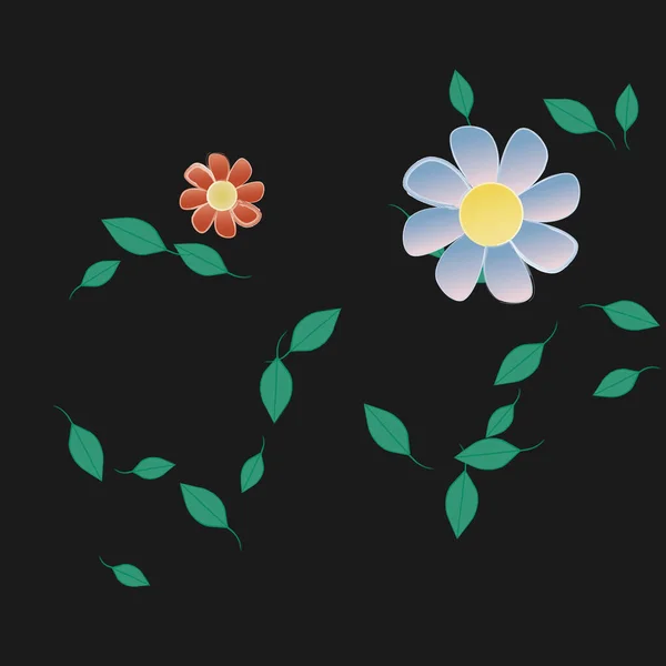 Modèle Vectoriel Avec Des Fleurs Colorées Simples Des Feuilles Vertes — Image vectorielle