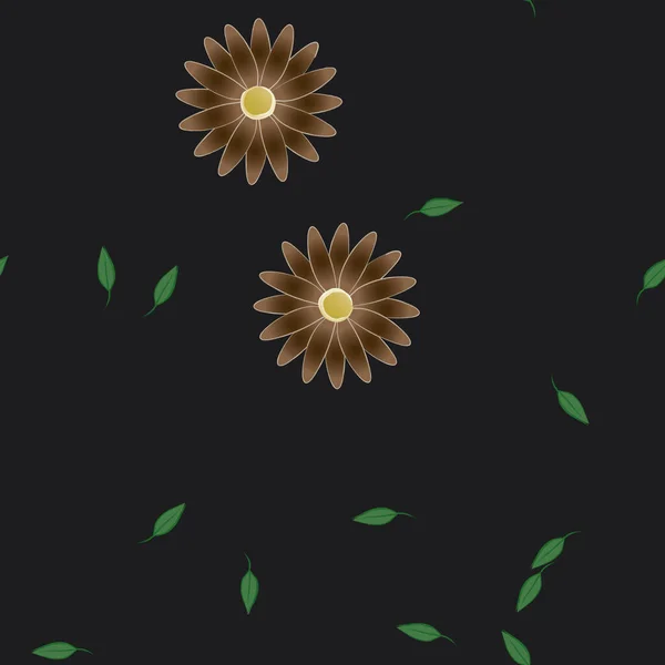 Modèle Vectoriel Avec Des Fleurs Colorées Simples Des Feuilles Vertes — Image vectorielle