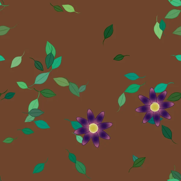 Composición Diseño Con Flores Simples Hojas Verdes Ilustración Vectorial — Archivo Imágenes Vectoriales