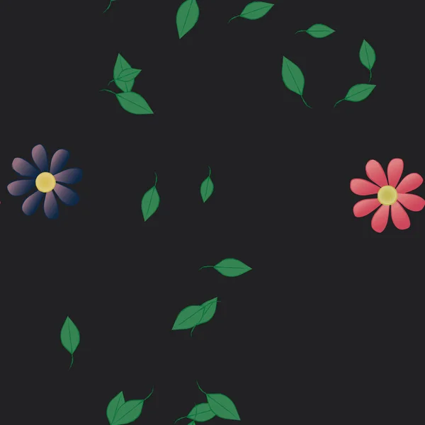 Hermosa Composición Con Flores Colores Simples Hojas Verdes Fondo Negro — Archivo Imágenes Vectoriales