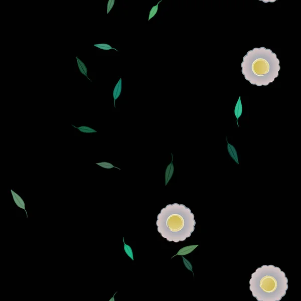 Șablon Vectorial Flori Simple Colorate Frunze Verzi — Vector de stoc