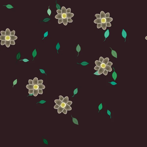 Modèle Vectoriel Avec Des Fleurs Colorées Simples Des Feuilles Vertes — Image vectorielle