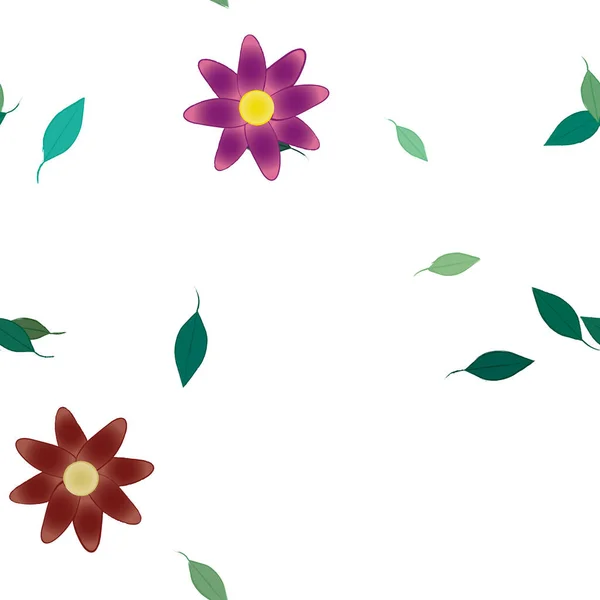 Composição Design Com Flores Simples Folhas Verdes Ilustração Vetorial — Vetor de Stock