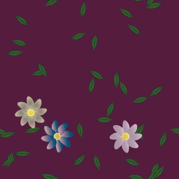 Belle Composition Avec Des Fleurs Colorées Simples Des Feuilles Vertes — Image vectorielle